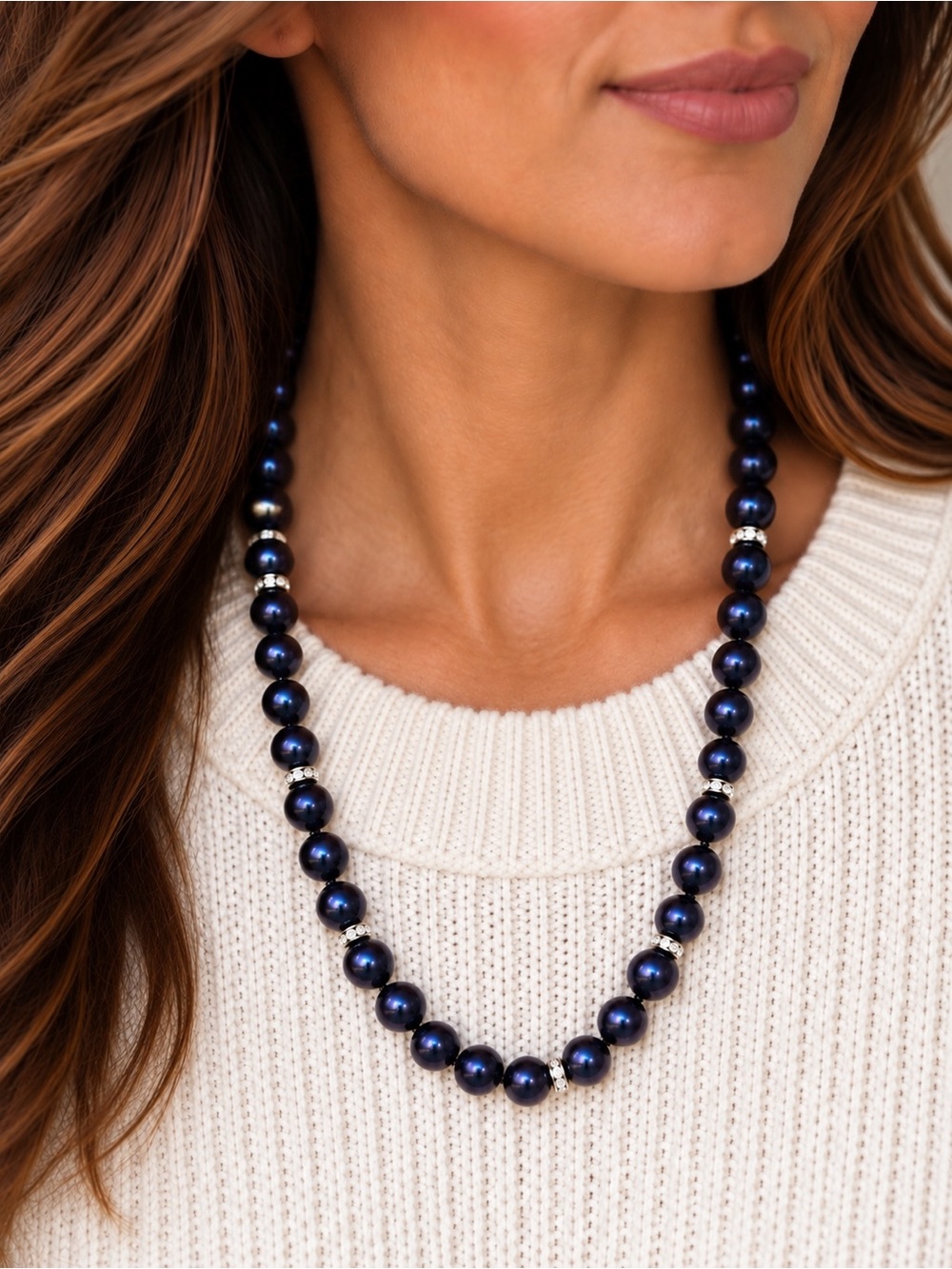 Estate Sterling Silver Dark Blue /Purple Freshwater Pearl Necklace STUNNING